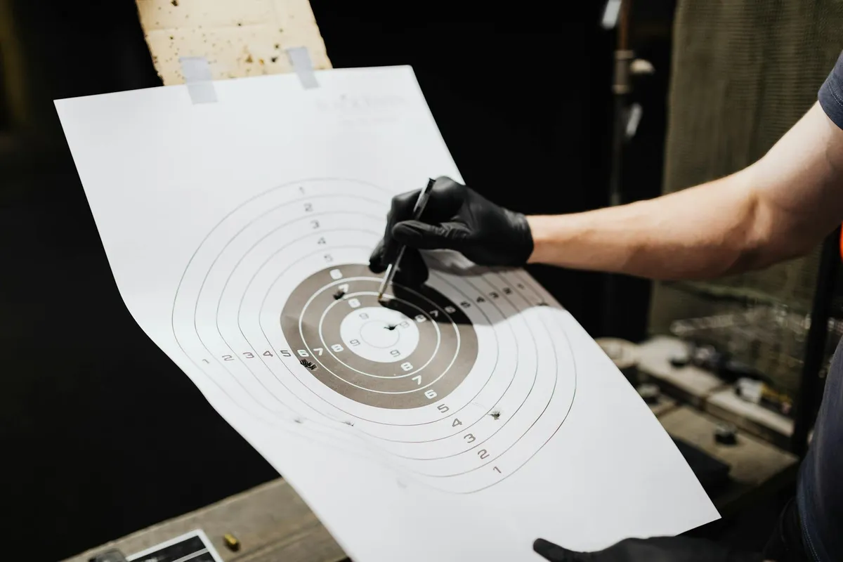 A target showing tight shooting groups